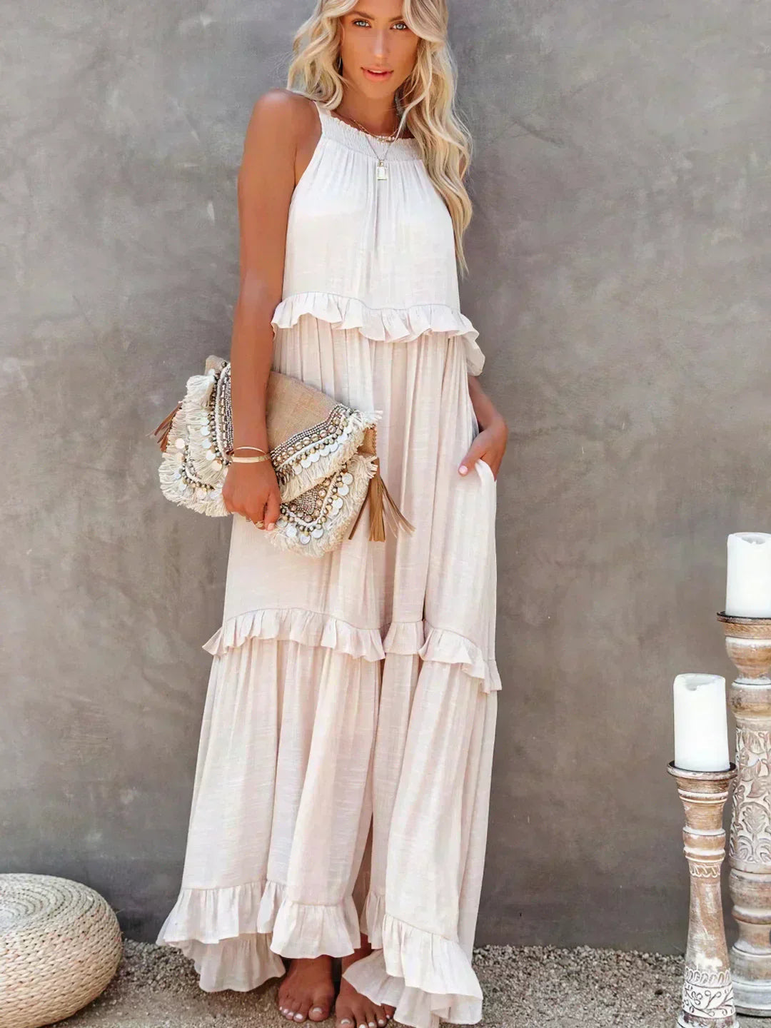 Hayley - Rochie Elegantă Fără Mâneci Cu Volane