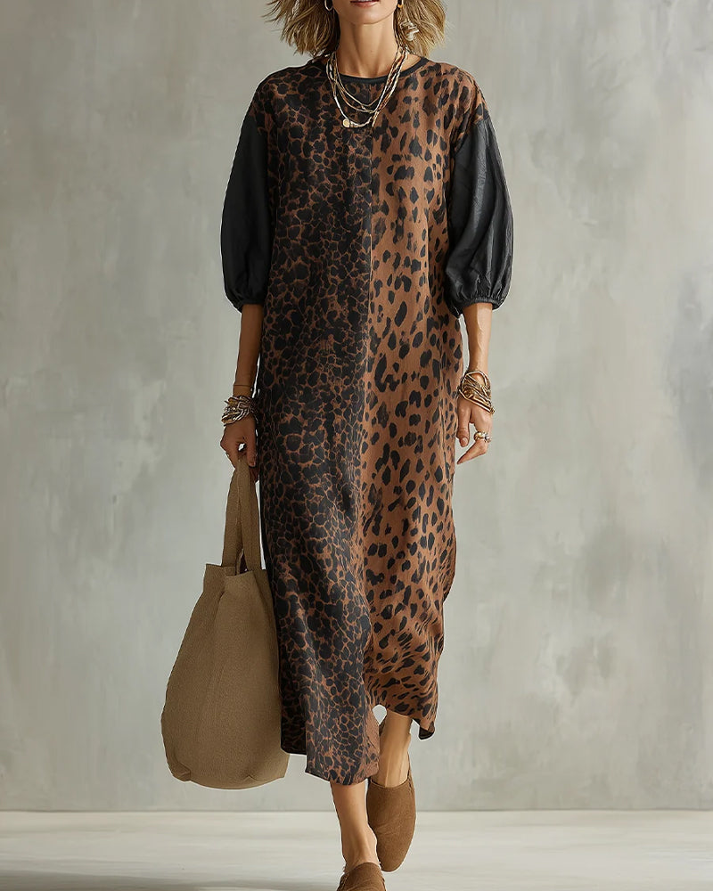 Jimina - Rochie Cu Imprimeu Leopard Și Mâneci Bufante
