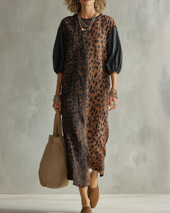 Jimina - Rochie Cu Imprimeu Leopard Și Mâneci Bufante