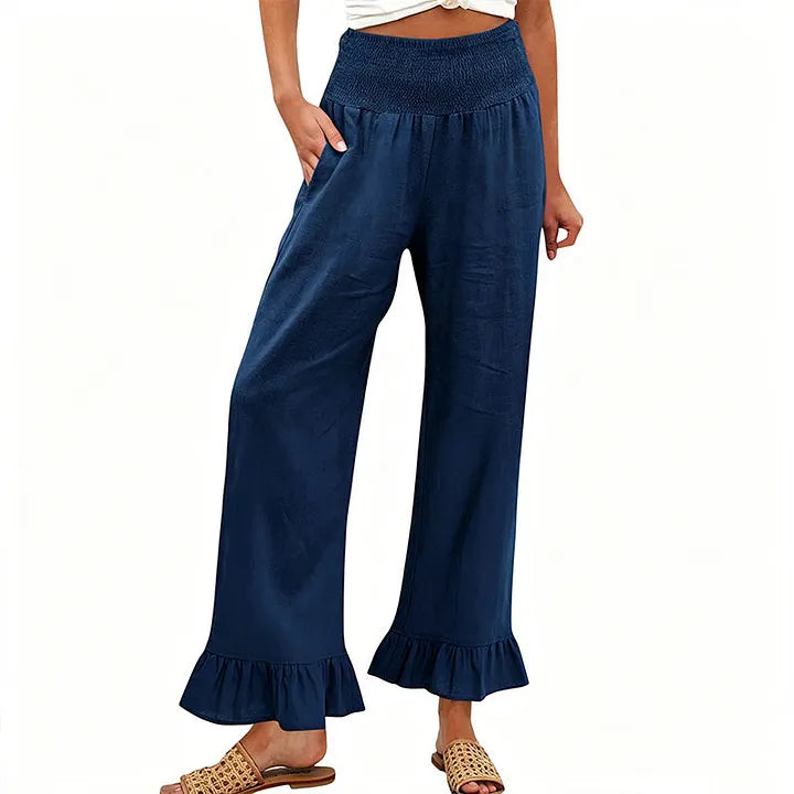 Moriom - Pantaloni De Casă Din Bumbac În Stil Boho, Cu Volane