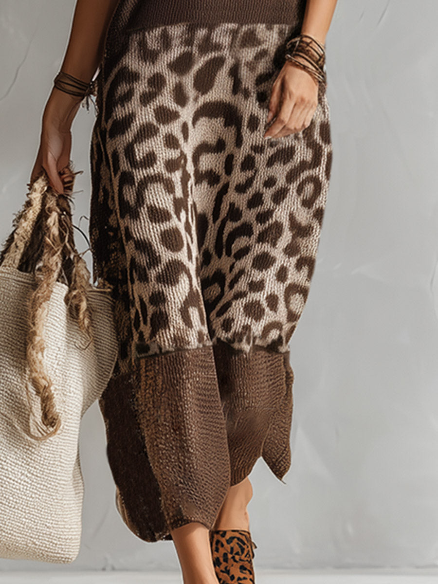 Ameliae - Rochie midi din Tricot cu Imprimeu Leopard
