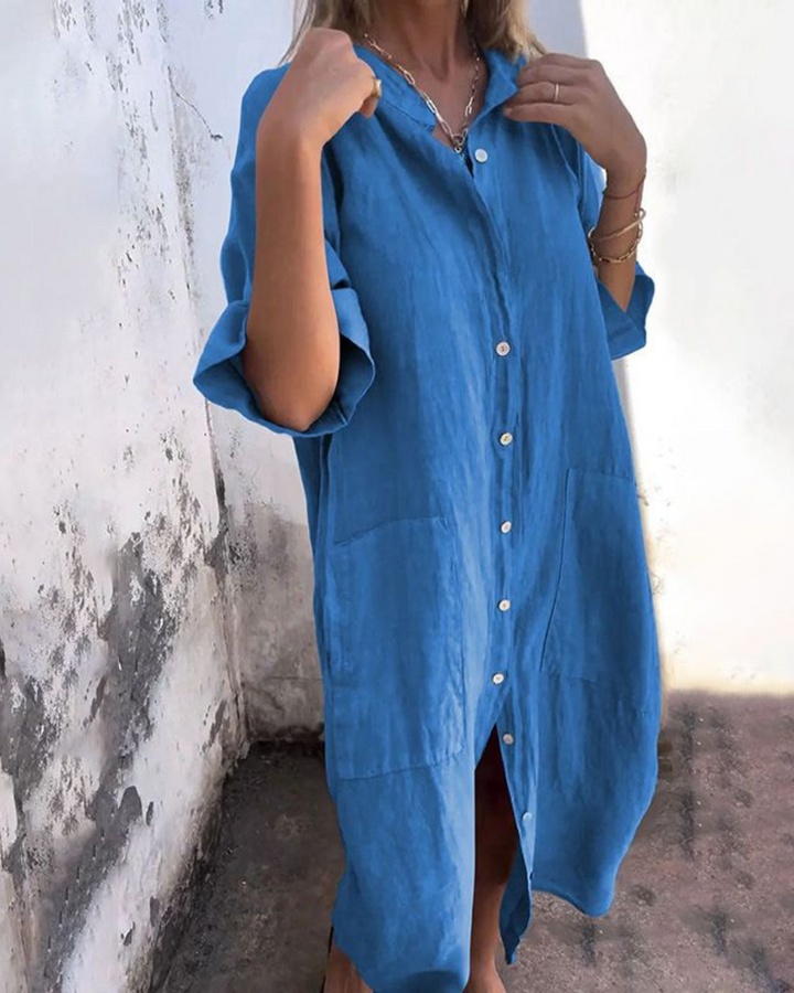 Areti - Rochie Cămașă Elegantă Cu Mânecă Scurtă