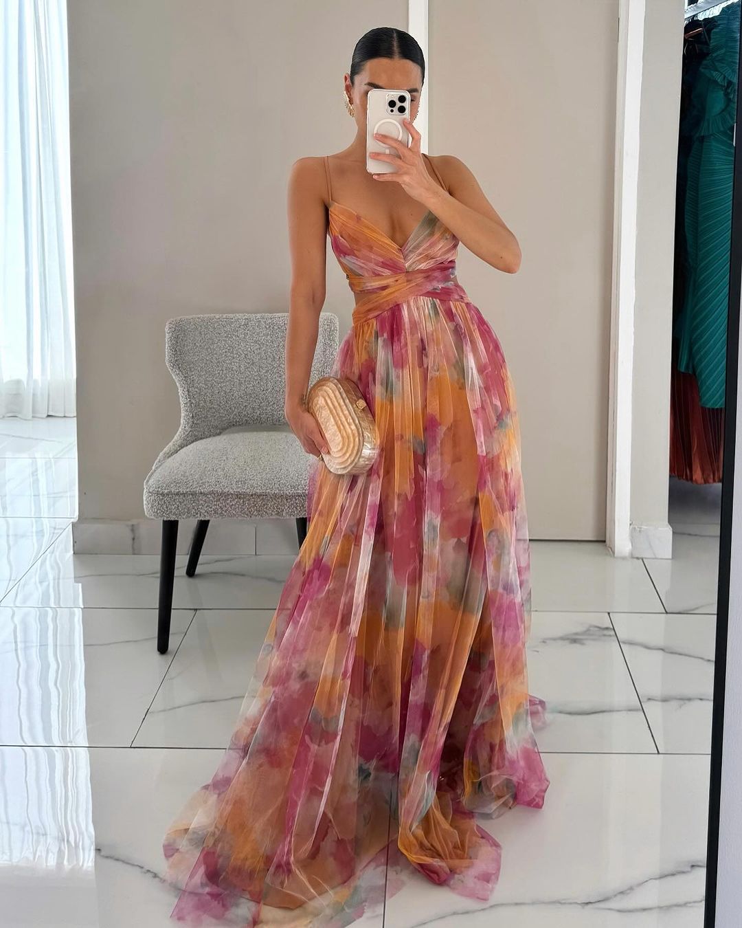 Guoda - Rochie Lungă cu Imprimeu Floral Incântător