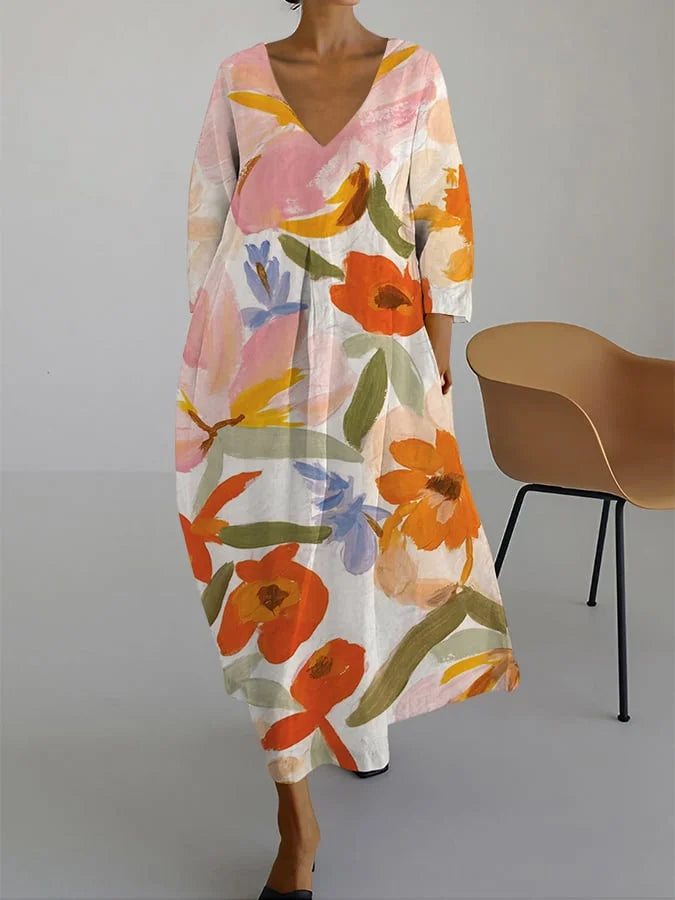 Lucasta - Rochie Confortabilă Cu Imprimeu Floral Si Decolteu In V