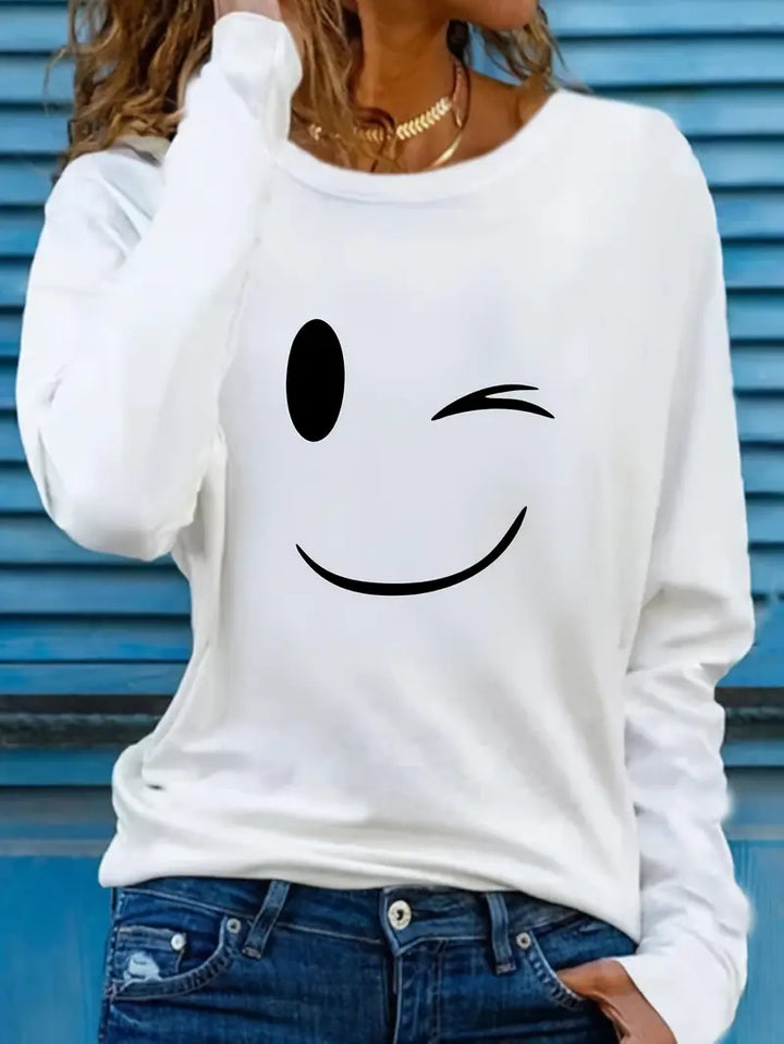 Odalina - Tricou Cazual Cu Imprimeu Smiley Cu Ochiul