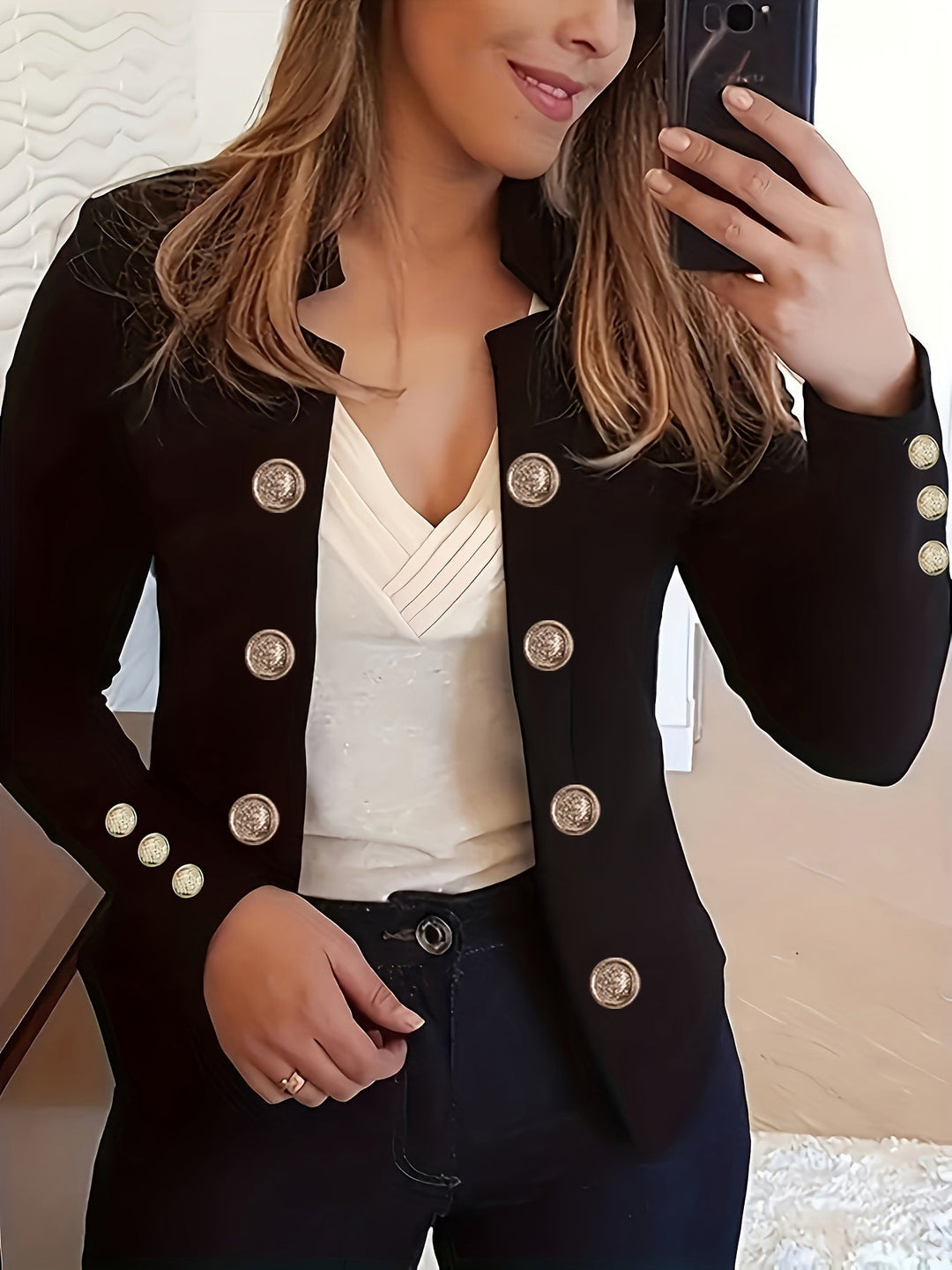 Raakel - Blazer Cu Mâneci Lungi Cu Manșete Și Închidere Dublă În Față