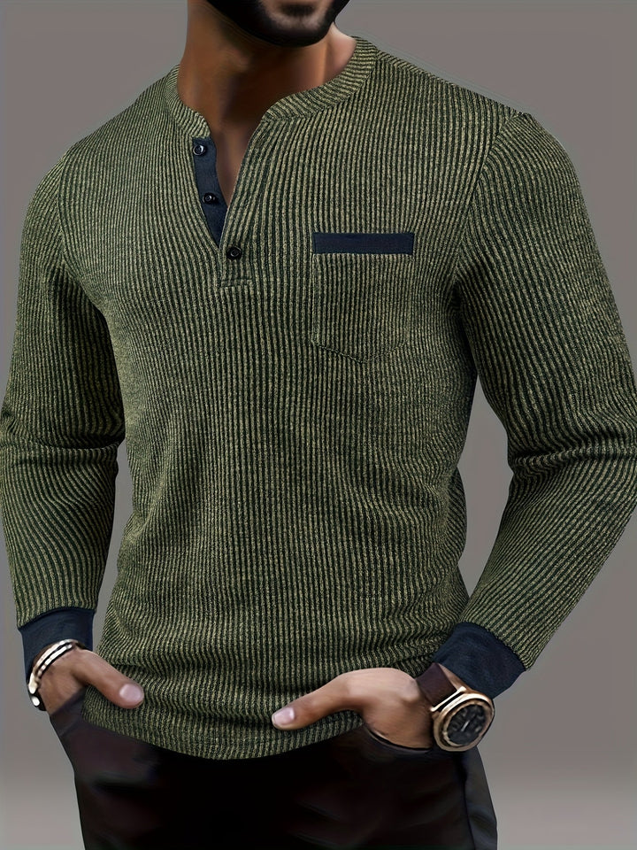 Deegan - Tricou Henley Cu Mâneci Lungi Guler Cu Dungi Și Textură