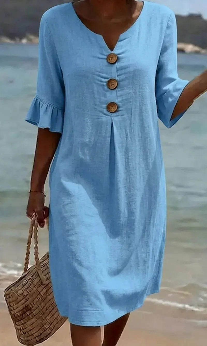 Mlaina – Rochie Midi Elegantă Cu Nasturi