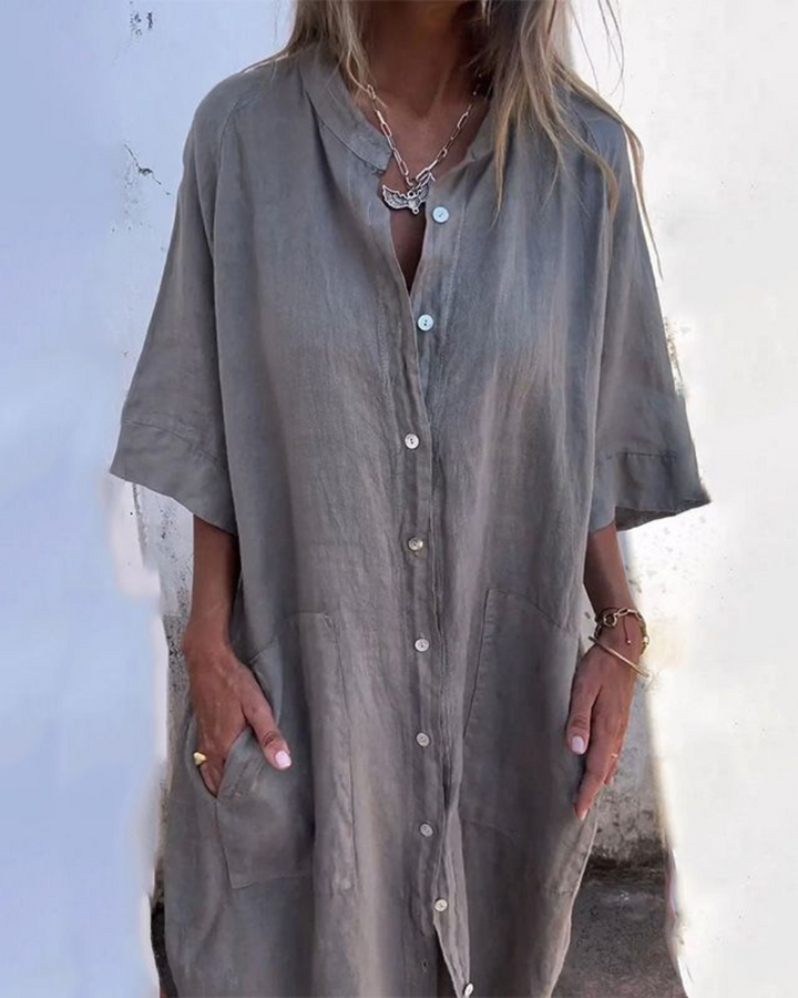 Areti - Rochie Cămașă Elegantă Cu Mânecă Scurtă
