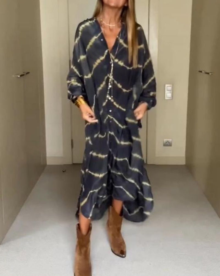 Suchitra - Rochie Cu Mâneci Lungi In Stil Boho, Cu Dungi