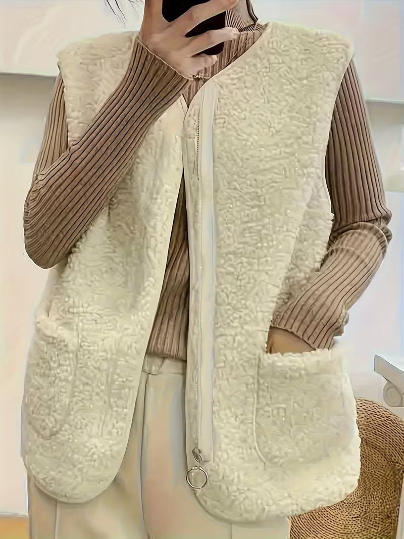 Miona – Vestă Din Fleece Moale, Cu Buzunare