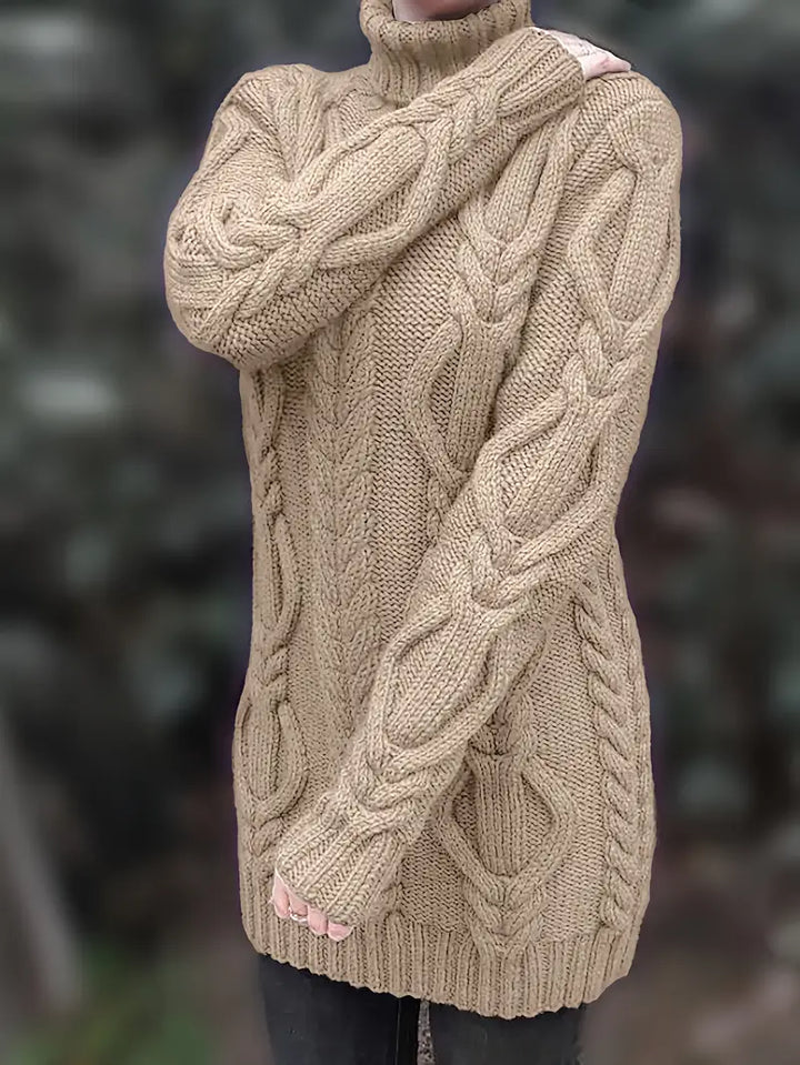 Narda - Cablu Gros Tricotat Guler înalt Rochie