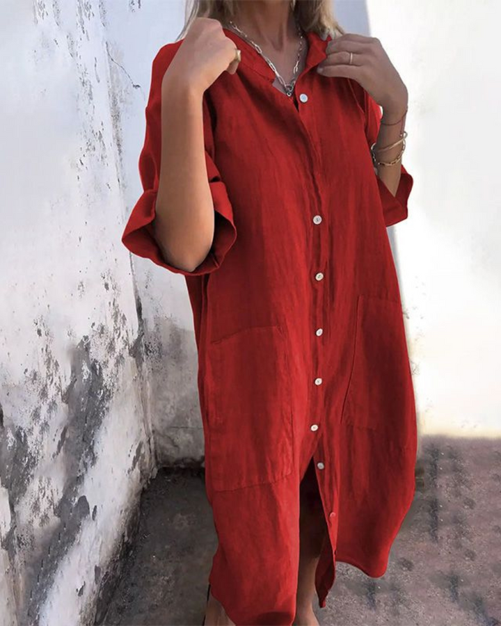 Areti - Rochie Cămașă Elegantă Cu Mânecă Scurtă