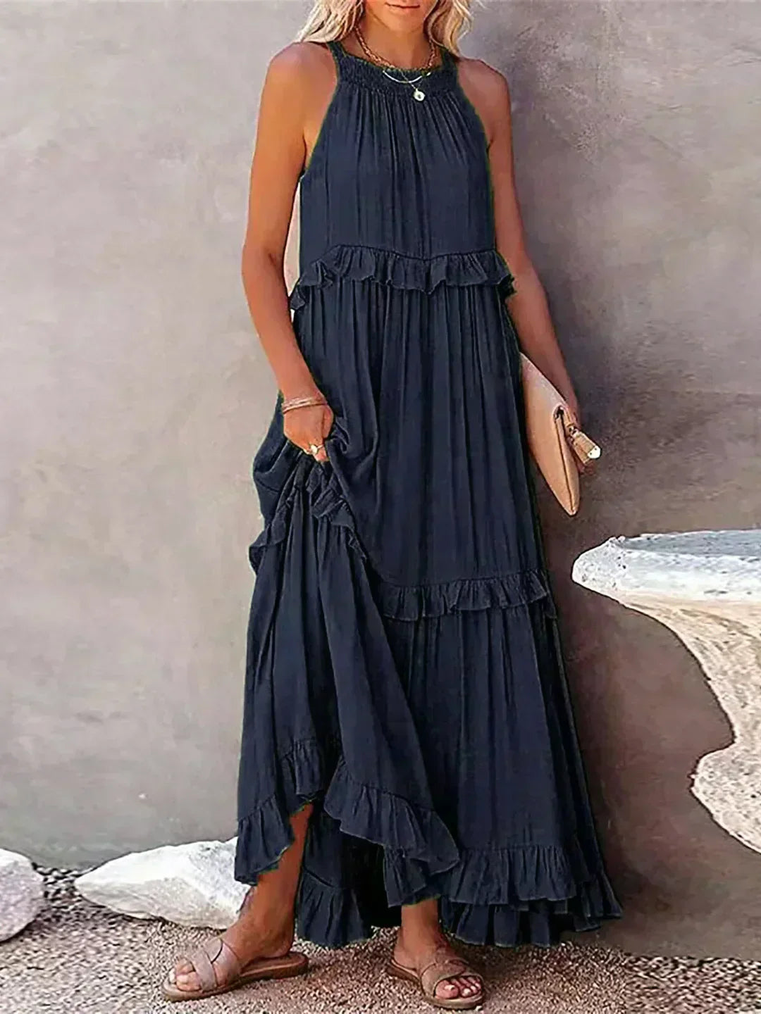 Hayley - Rochie Elegantă Fără Mâneci Cu Volane
