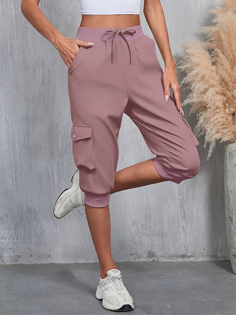 Kirabo - Pantaloni Cargo De Vară Cu Mai Multe Buzunare Și Talie Elastică Cu Nervuri
