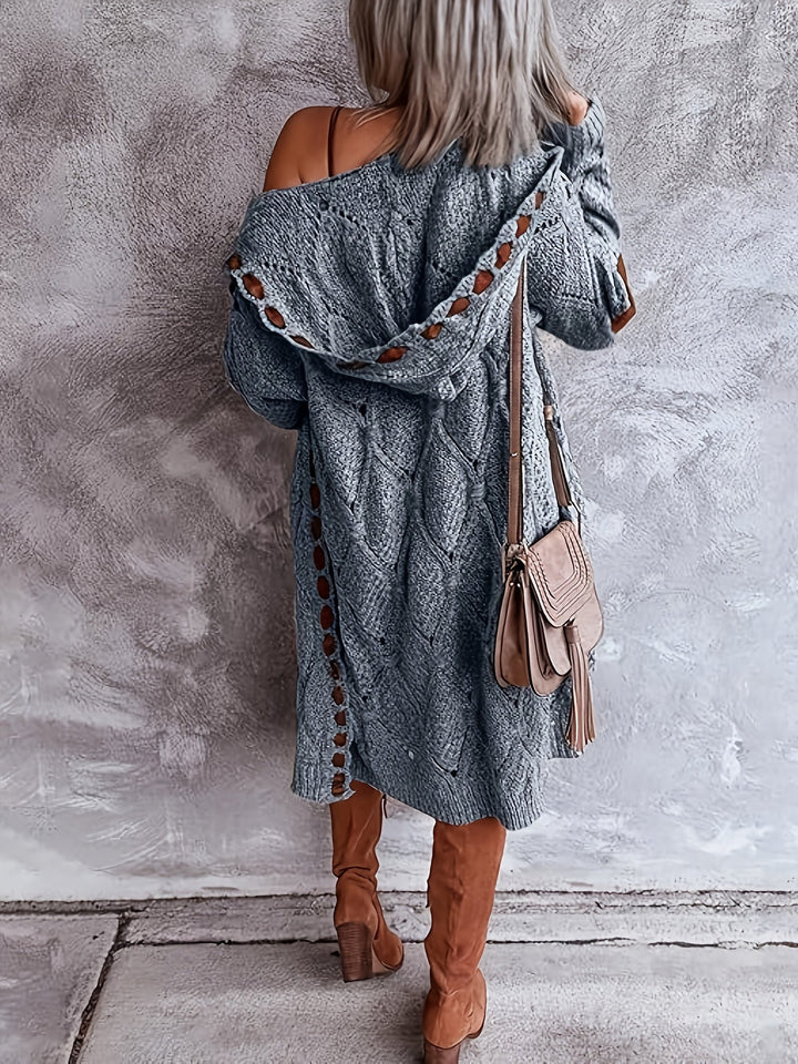 Mohina - Cardigan Lung Tricotat în Stil Patchwork