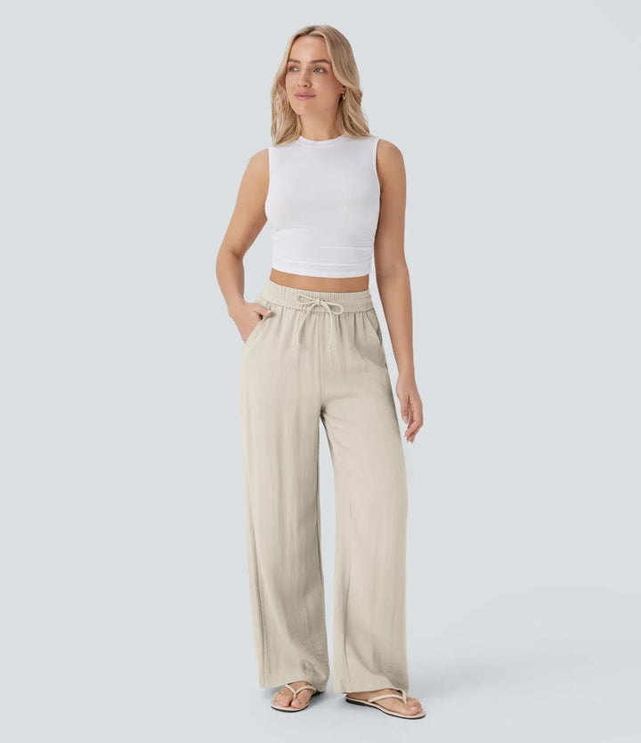 Zafeiria - Pantaloni Eleganți Din In