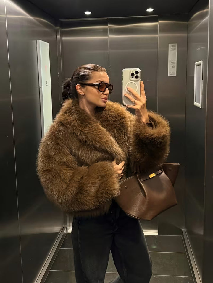 Jorida – Jachetă Oversized Din Blană Artificială, Scurtă, Cu Revere