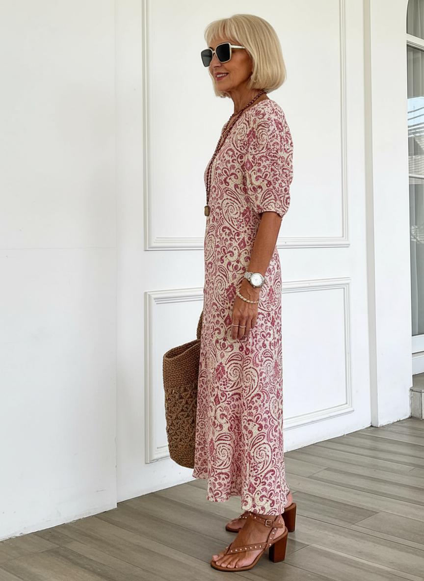 Zarmina – Rochie Lungă Elegantă Cu Imprimeu Boho