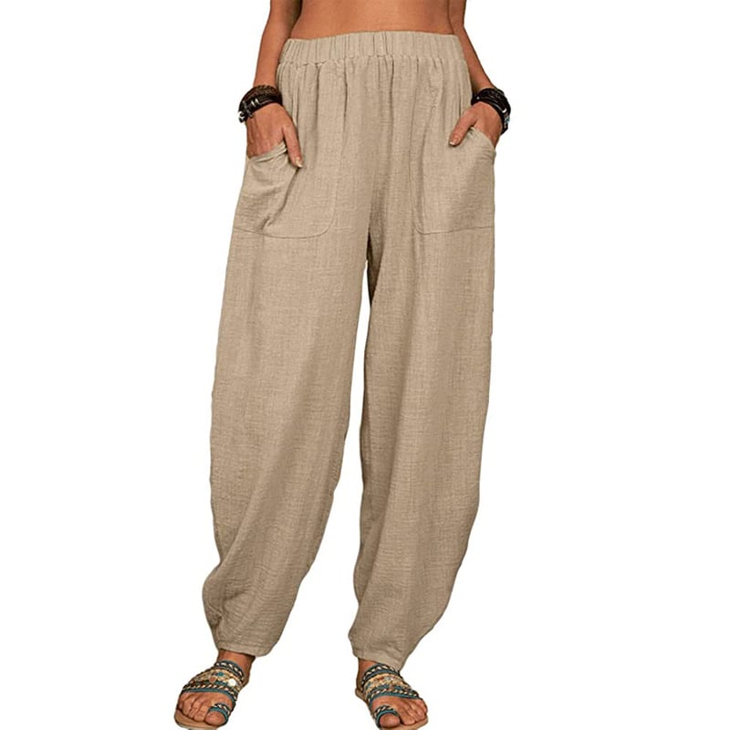 Zinzi - Pantaloni Harem Casual din Bumbac și in, croi Larg