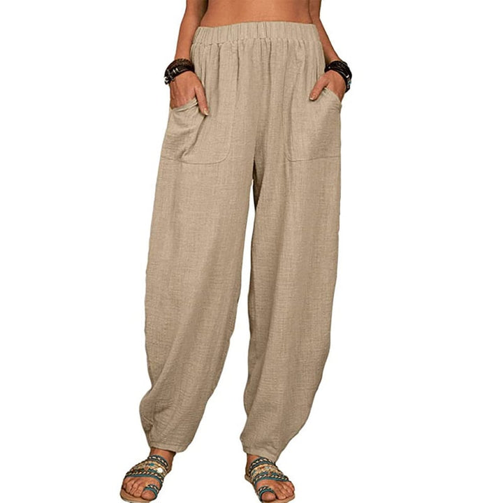 Zinzi - Pantaloni Harem Casual din Bumbac și in, croi Larg