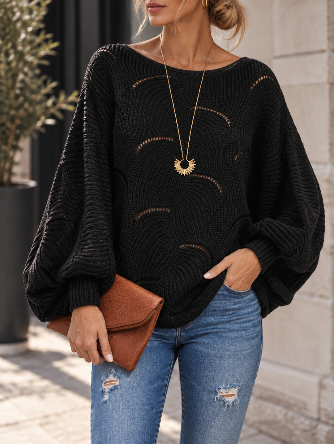 Zeyna - Pulover Din Tricot cu Mâneci Lungi