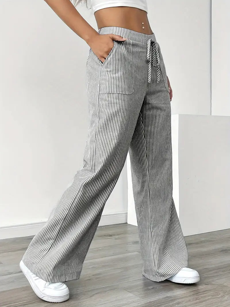 Alina - Pantaloni Eleganți cu Dungi și Buzunare