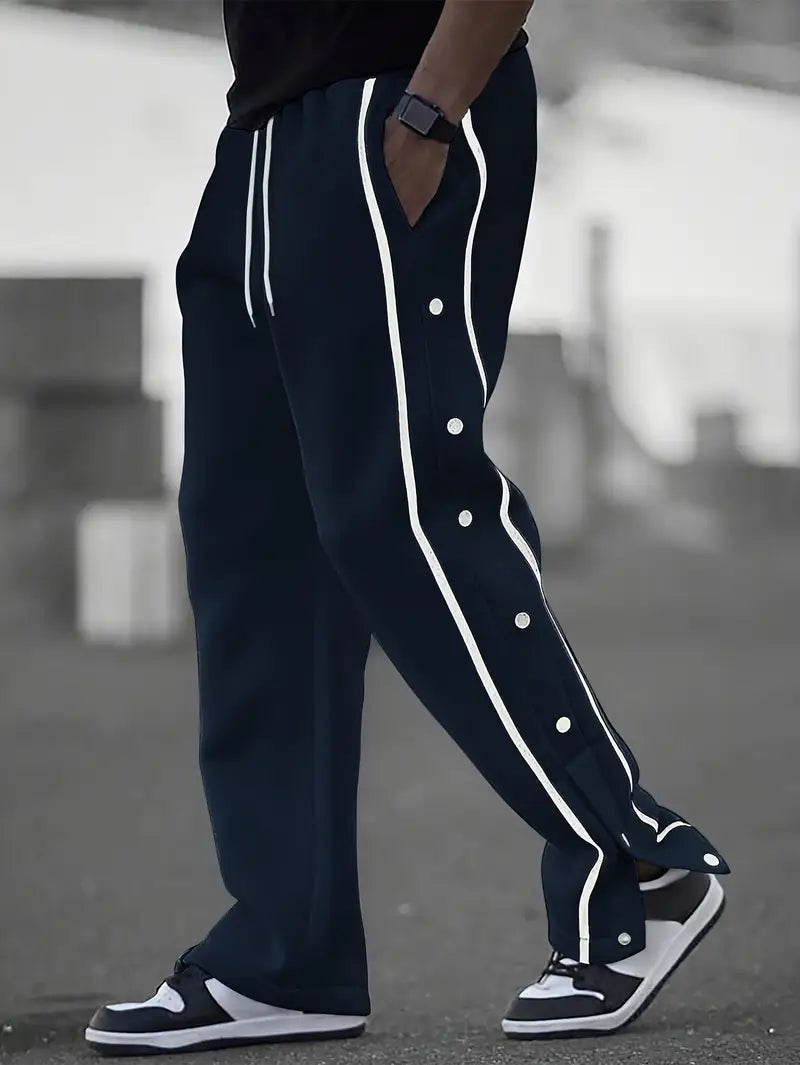 Mendis - Pantaloni Sport Casual Cu Rroi Drept și Nasturi Cu Capsă