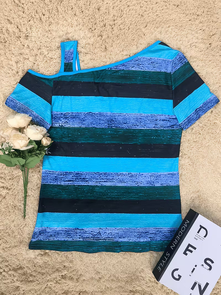 Sittina - Tricou Cu Dungi și Umeri Descoperiți