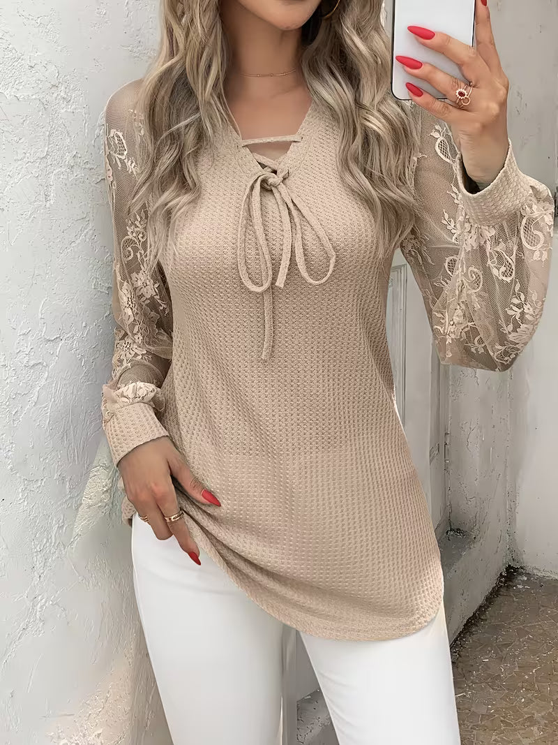 Wazina – Bluză Elegantă Cu Dantelă Semitransparentă