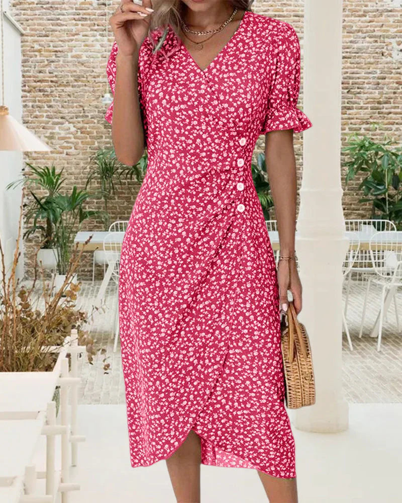 Tine - Rochie cu Mâneci Scurte și Imprimeu Floral