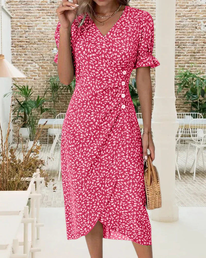 Tine - Rochie cu Mâneci Scurte și Imprimeu Floral