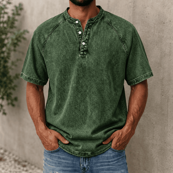 Zerric - Cămașă Henley Din Denim Cu Mâneci Scurte