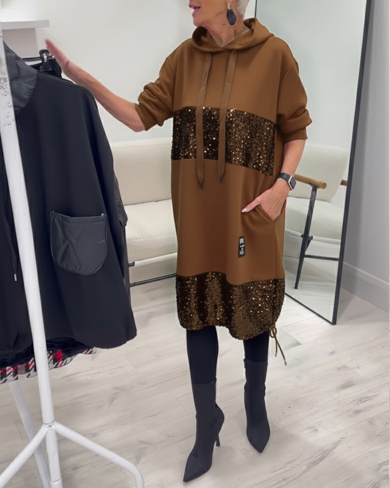 Mansherry - Rochie Cu Glugă în Stil Patchwork la Modă