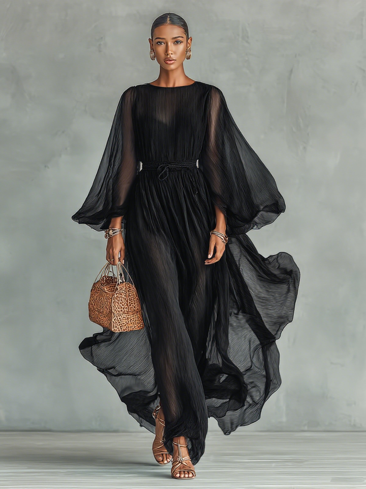 Joilene - Rochie Din Sifon Cu Mâneci Lungi