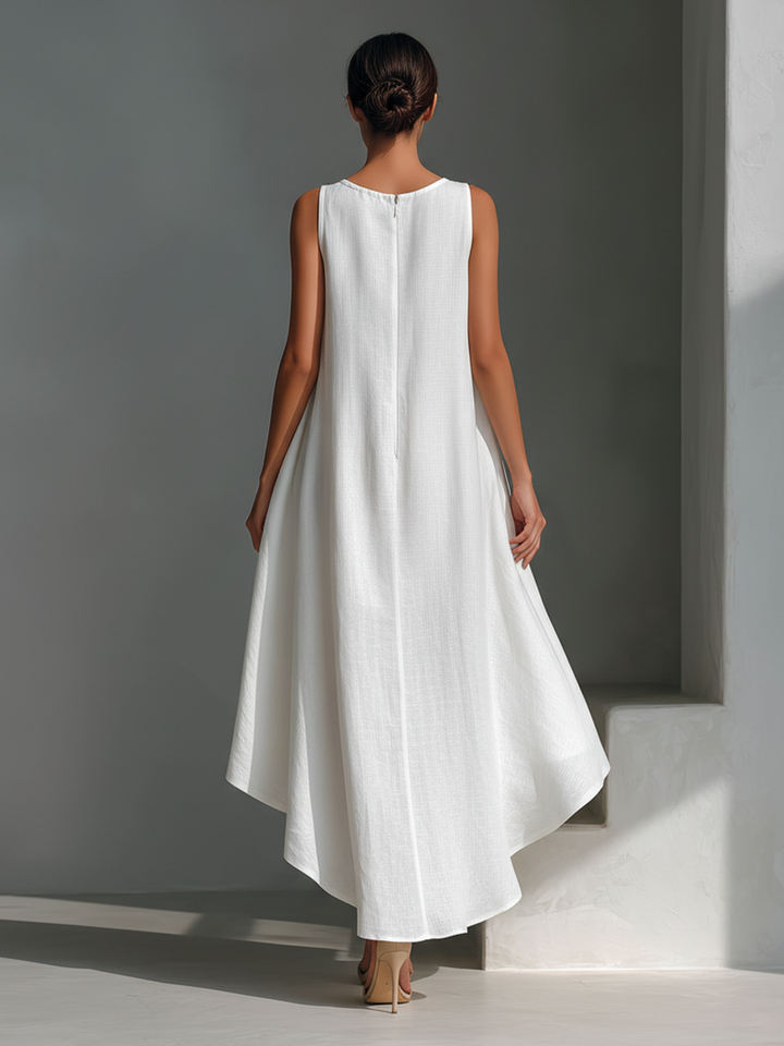 Alyna – Rochie Midi Fără Mâneci, Cu Tiv Asimetric