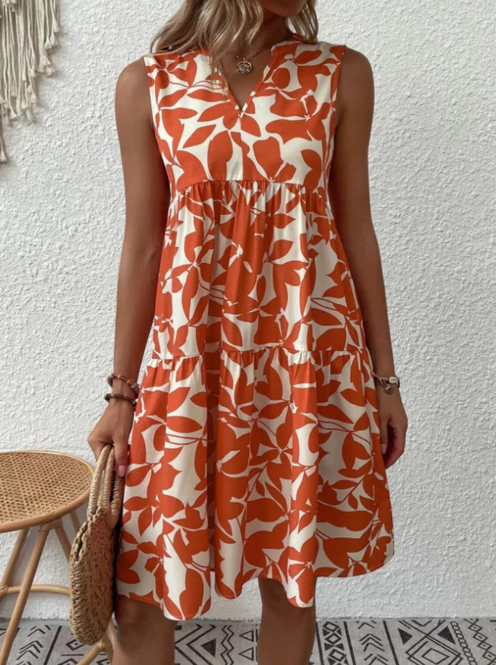 Greysen - Rochie Fără Mâneci La Modă Cu Flori