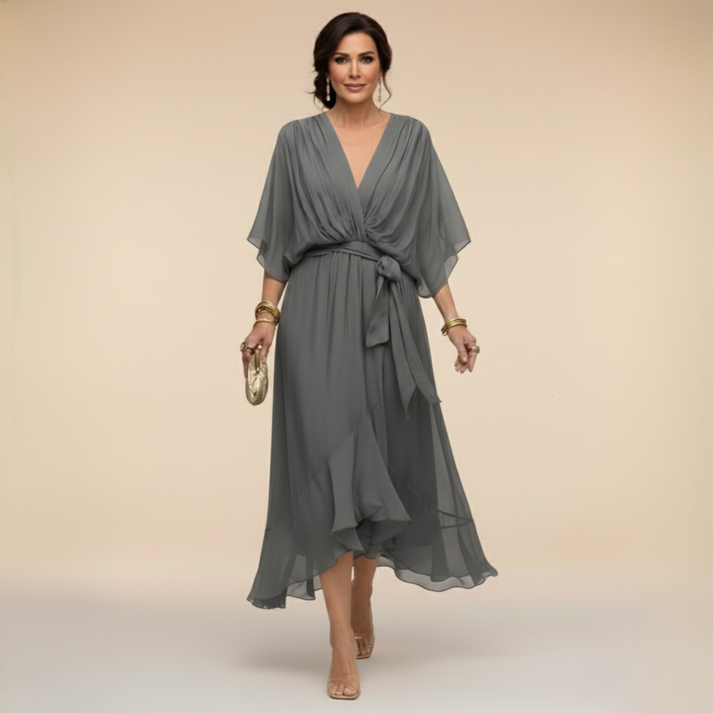 Harshani - Rochie Din Sifon cu Decolteu în V