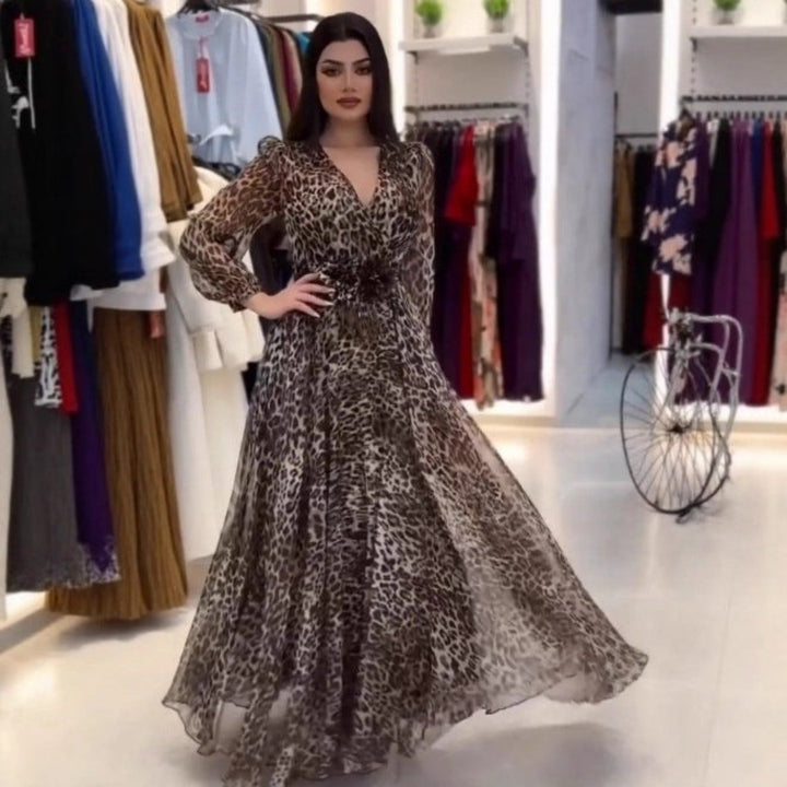 Nalera - Rochie Mxi Cu Imprimeu Leopard De Eleganță
