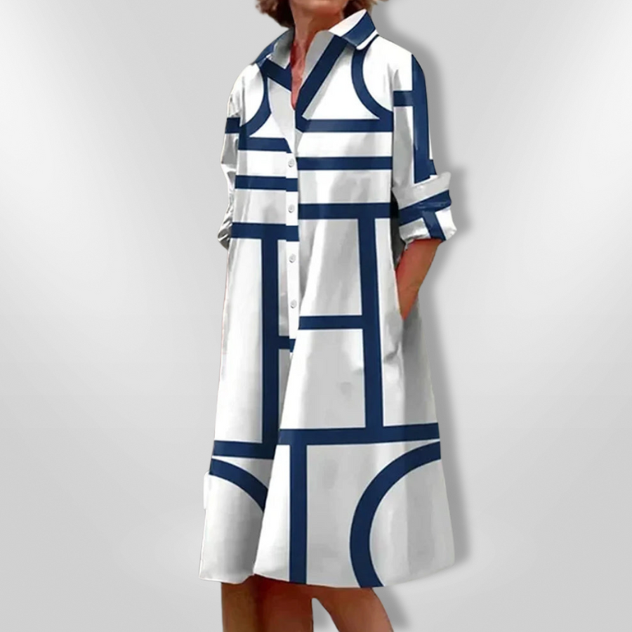 Lynna - Rochie Casual Midi cu Buzunare și Nasturi
