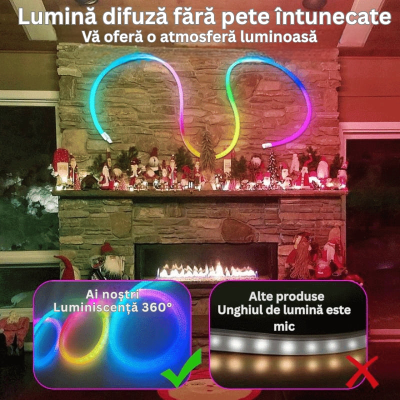 LumiRope - Lumină Flexibilă RGB Inteligentă Cu Silicon, 360 De Grade