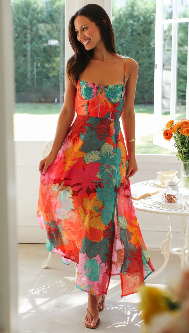 Kaitlyn - Rochie Elegantă De Vară Cu Imprimeu Floral Si Bretele