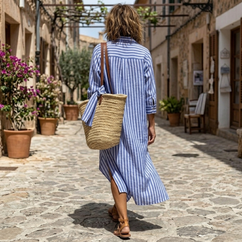 Hermien – Rochie Cămașă cu Dungi Aerisită