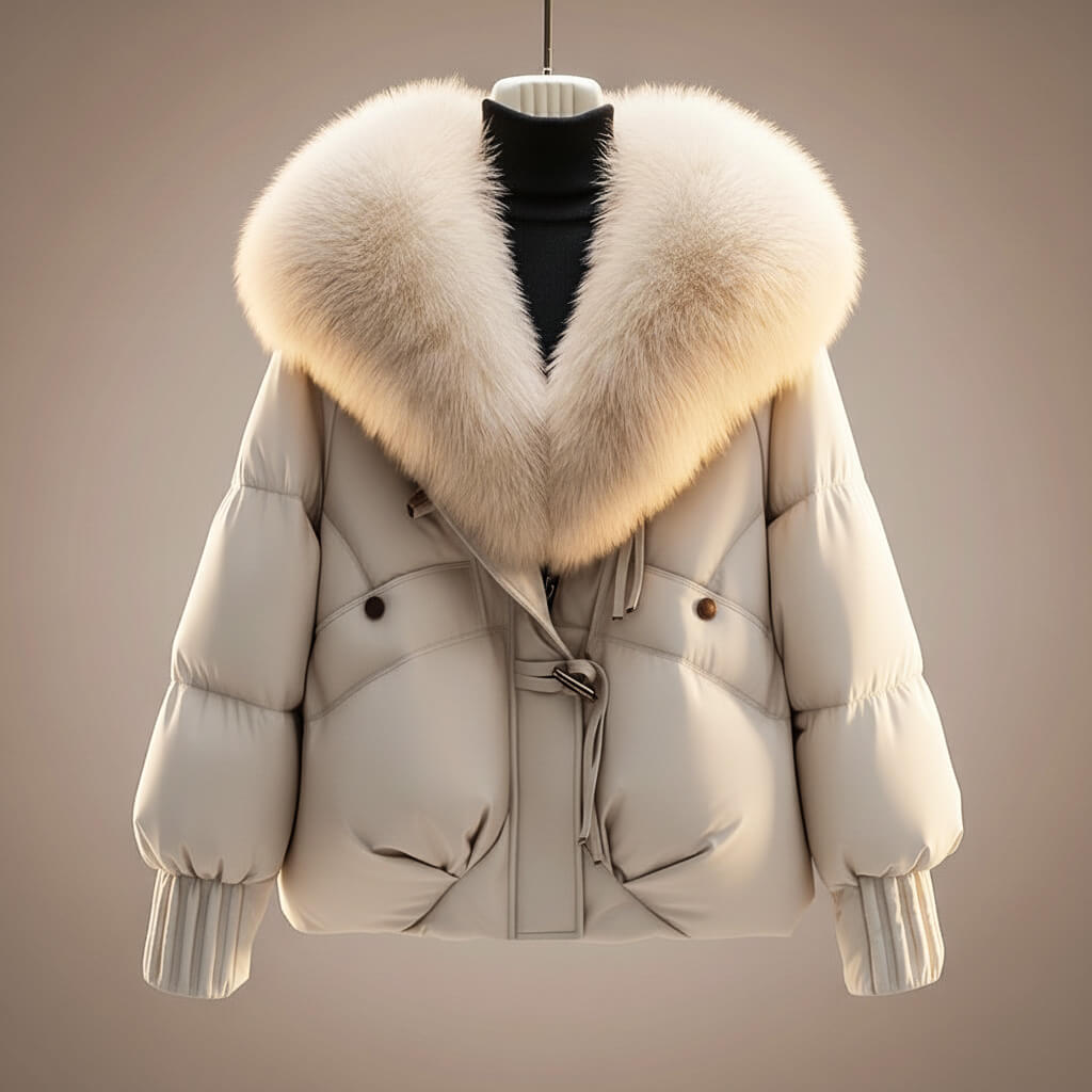 Enina - Palton Elegant Din Bumbac Cu Guler Din Blană