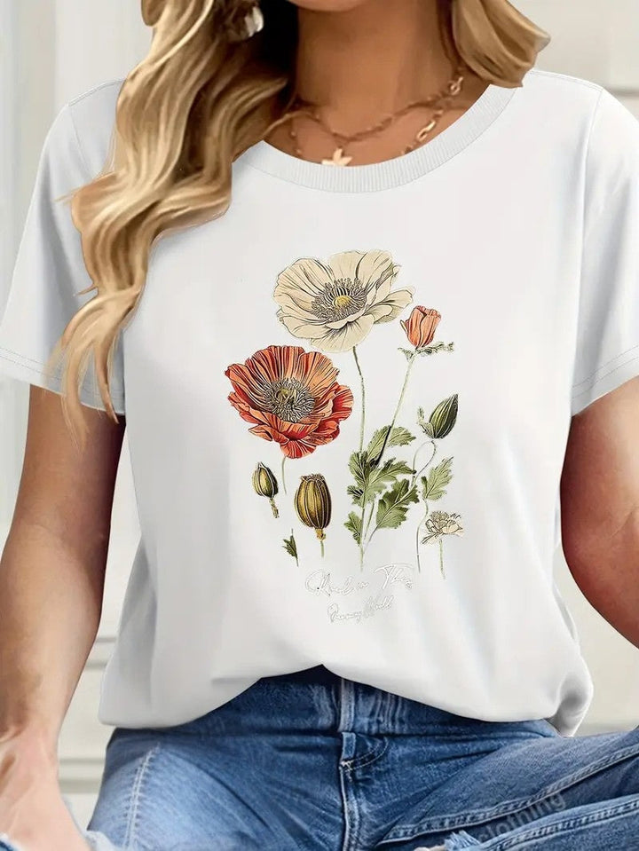 Aimilia - Tricou Cu Mâneci Scurte și Imprimeu Floral De O Eleganță Deosebită