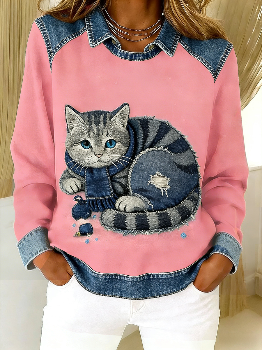 Eponin - Hanorac Retro Din Denim Cu patchwork