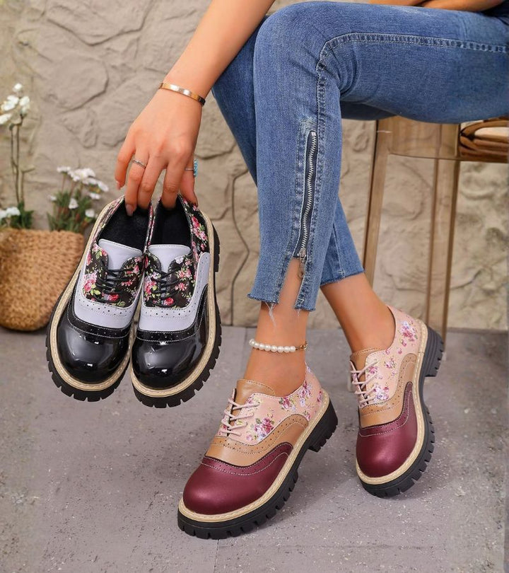 Kiela – Pantofi Oxford Cu Imprimeu Floral Și Talpă Groasă Cu Crampoane