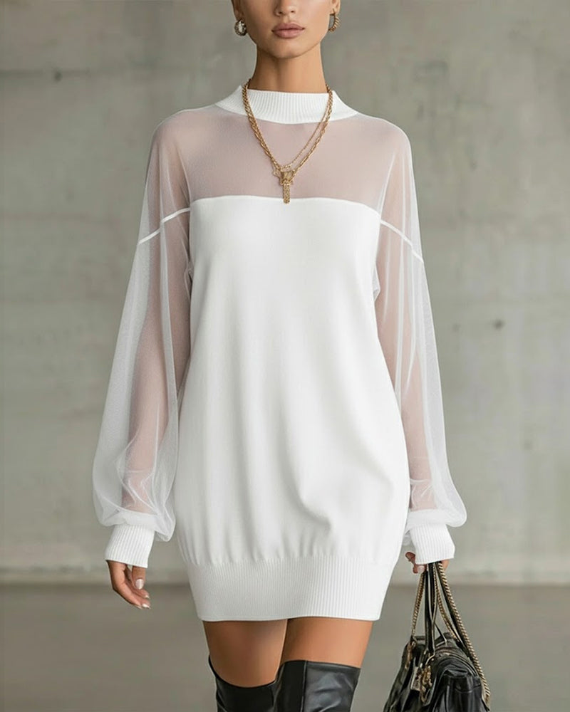 Yenaya - Rochie mini din Tricot cu Mâneci lanternă