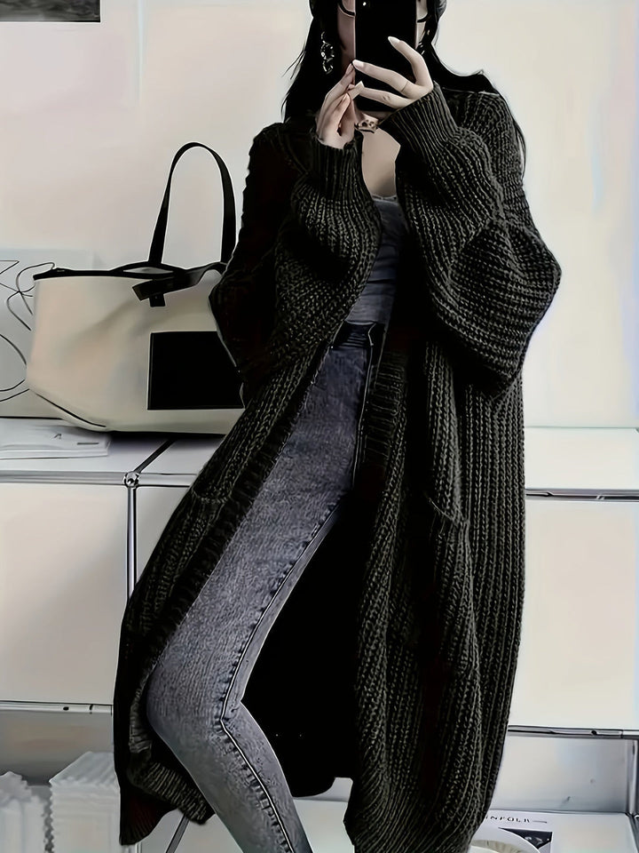Ludivine - Cardigan Confortabil Lung Din Tricot Cu Deschidere În Față Și Buzunar