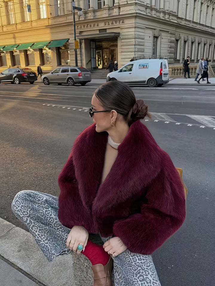 Jorida – Jachetă Oversized Din Blană Artificială, Scurtă, Cu Revere